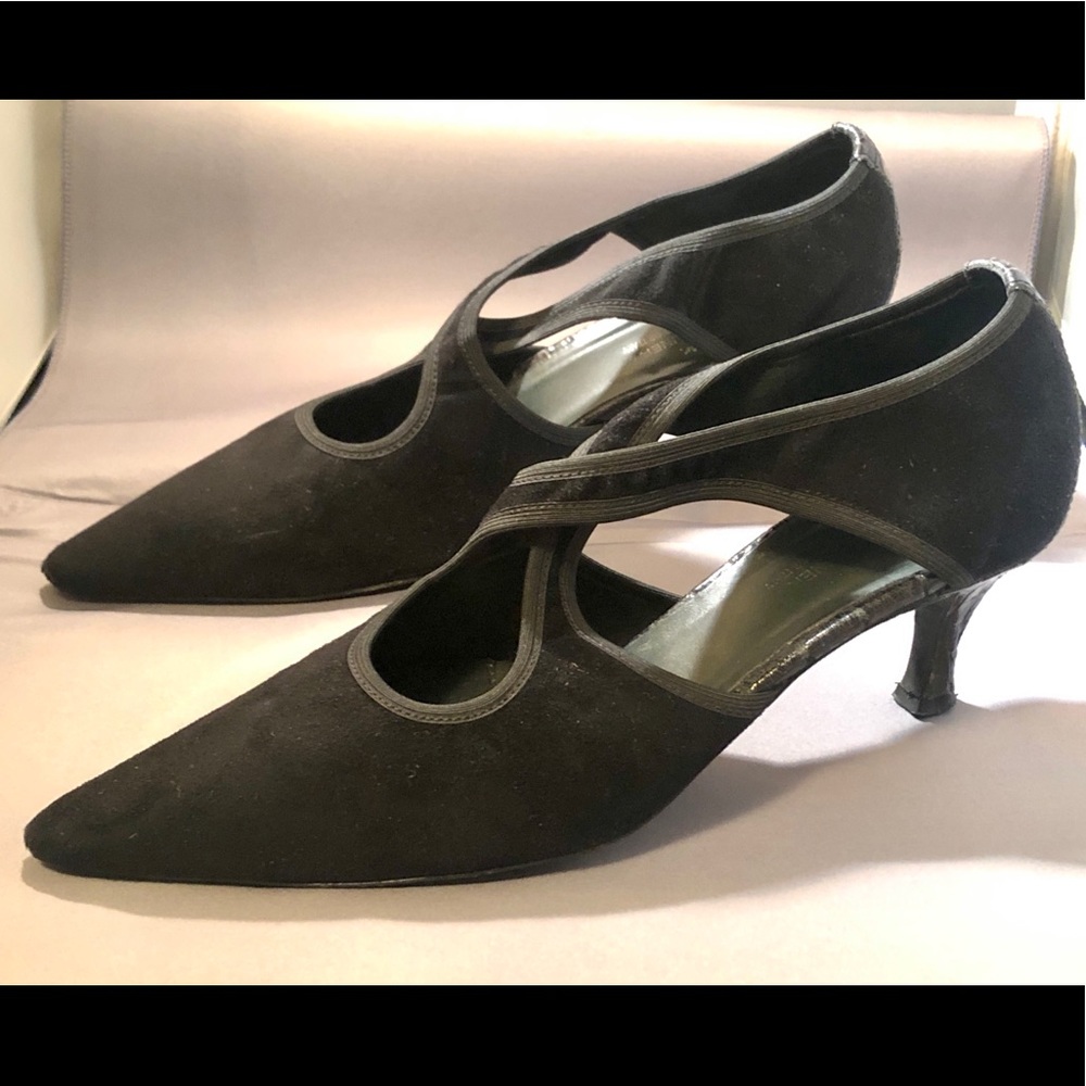 Donald J Pliner Black Suede Cross strap pump- Sz 9